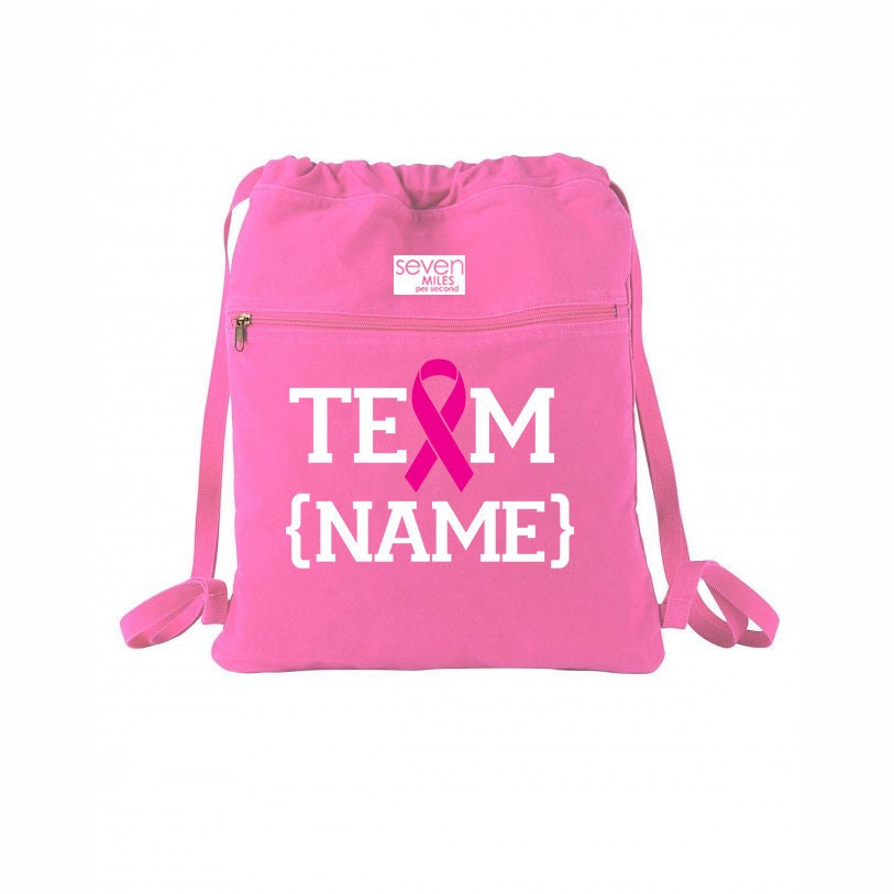 Personalized 'Team' Name Breast Cancer Canvas Pink Backpack Cinch Sack - Breast Cancer Walk Run Bike Hike Cycle