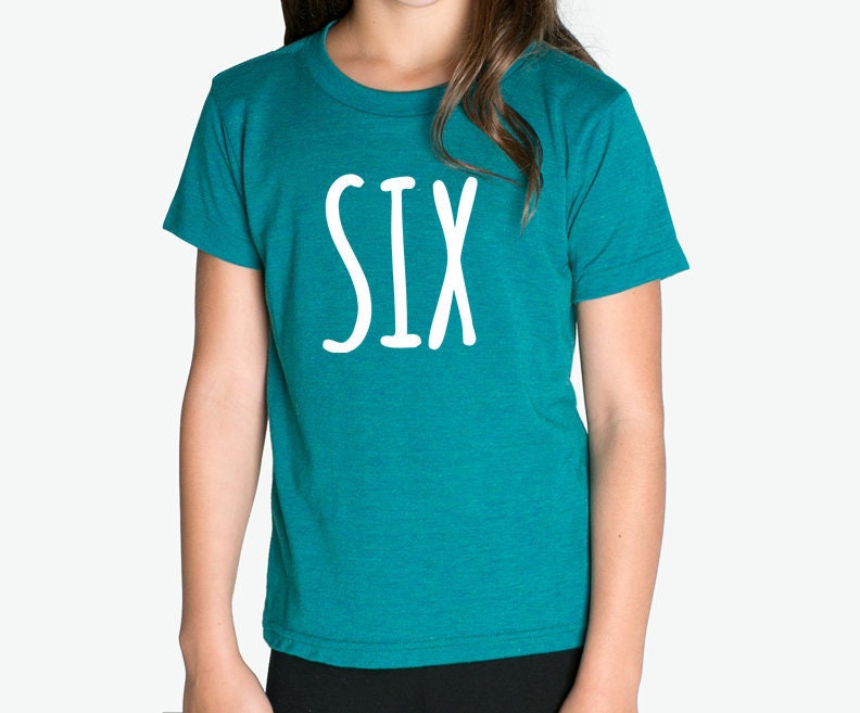 Six 6th Birthday SIX Tri Blend Kids Youth Track T-Shirt - Sizes 4, 6, 8, 10, 12 Twins Triplets
