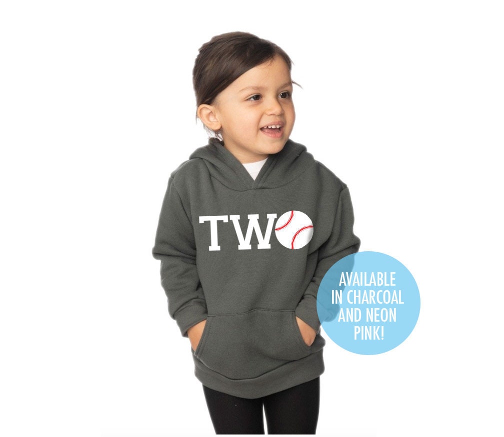 Kids Second 2nd Birthday 'Two' Baseball Toddler Fashion Fleece Pullover Hoody Sweatshirt - Toddler Boy and Girl Tee - Twins - Triplets