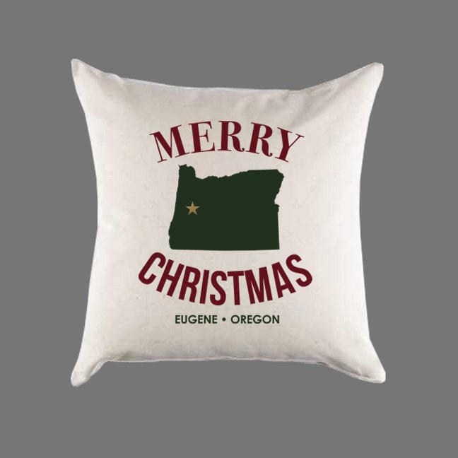 Custom Personalized 'Merry Oregon Christmas' Canvas Pillow or Pillow Cover - Holiday Home Throw Pillow - Christmas Gift Home