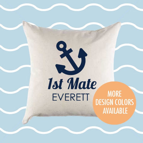 Personalized Name 'First Mate' Canvas Pillow or Pillow Cover - Nursery Decor - Home Throw Pillow -  Child's Bedroom Pillow - New Baby Gift