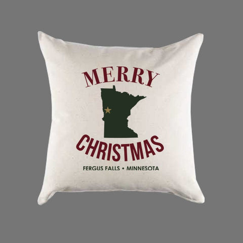 Custom Personalized 'Merry Minnesota Christmas' Canvas Pillow or Pillow Cover - Holiday Home Throw Pillow - Christmas Gift Home