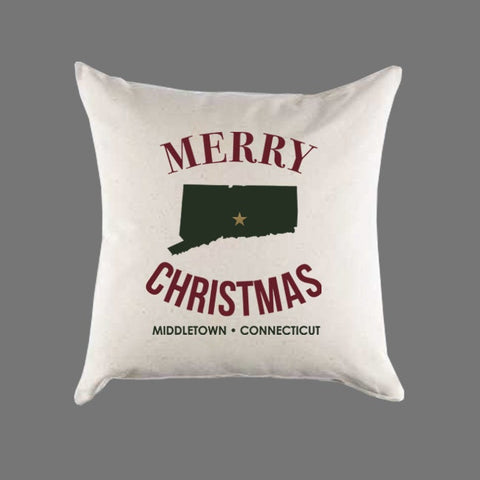 Custom Personalized 'Merry Connecticut Christmas' Canvas Pillow or Pillow Cover - Holiday Home Throw Pillow - Christmas Gift Home