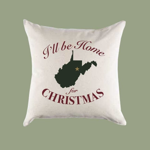 Custom Personalized 'I'll Be Home for Christmas' West Virginia Canvas Pillow or Pillow Cover - Christmas Gift Home Throw Pillow