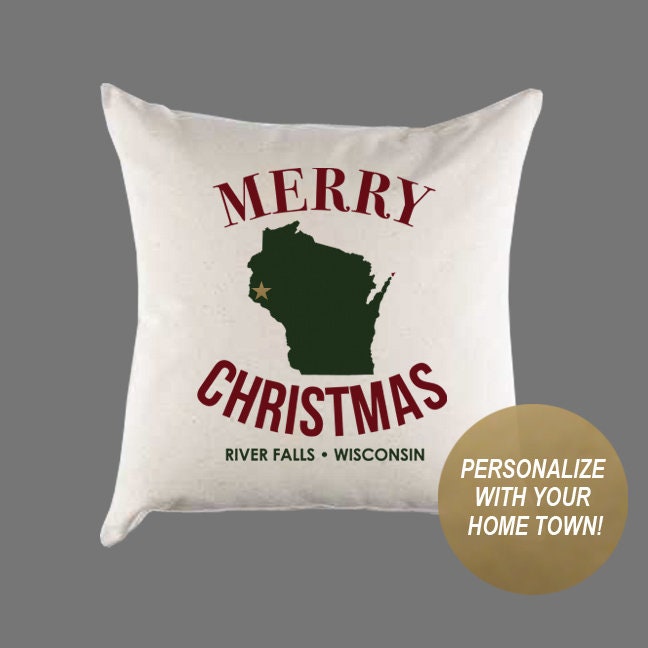 Custom Personalized 'Merry Wisconsin Christmas' Canvas Pillow or Pillow Cover - Holiday Home Throw Pillow - Christmas Gift Home
