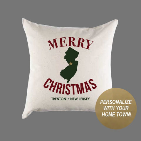 Custom Personalized 'Merry New Jersey Christmas' Canvas Pillow or Pillow Cover - Holiday Home Throw Pillow - Christmas Gift Home