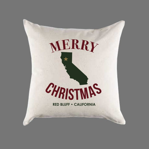 Custom Personalized 'Merry California Christmas' Canvas Pillow or Pillow Cover - Holiday Home Throw Pillow - Christmas Gift Home