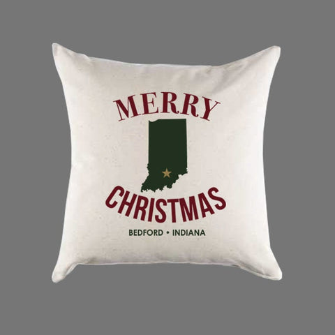 Custom Personalized 'Merry Indiana Christmas' Canvas Pillow or Pillow Cover - Holiday Home Throw Pillow - Christmas Gift Home