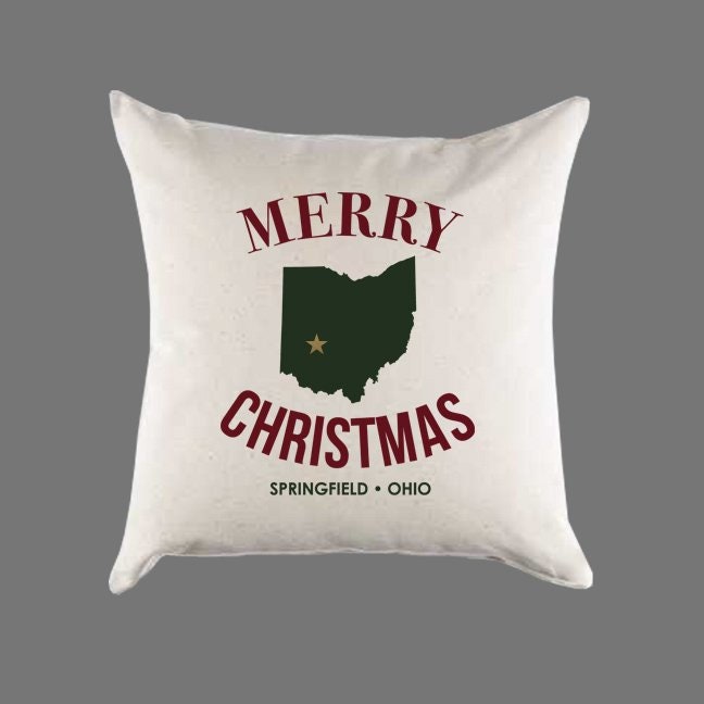 Custom Personalized 'Merry Ohio Christmas' Canvas Pillow or Pillow Cover - Holiday Home Throw Pillow - Christmas Gift Home