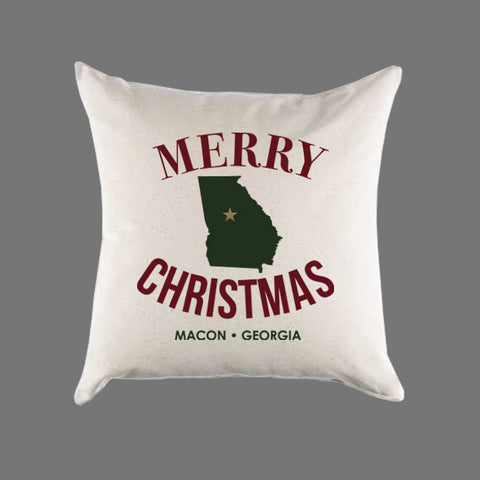 Custom Personalized 'Merry Georgia Christmas' Canvas Pillow or Pillow Cover - Holiday Home Throw Pillow - Christmas Gift Home