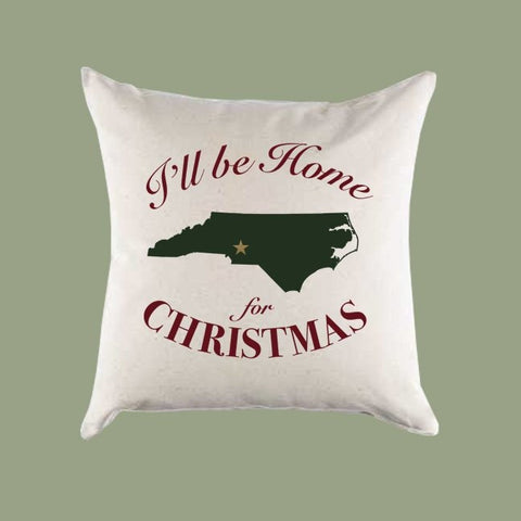 Custom Personalized 'I'll Be Home for Christmas' North Carolina Canvas Pillow or Pillow Cover - Christmas Gift Home Throw Pillow