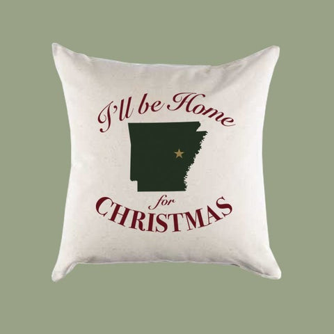 Custom Personalized 'I'll Be Home for Christmas' Arkansas Canvas Pillow or Pillow Cover - Christmas Gift Home Throw Pillow