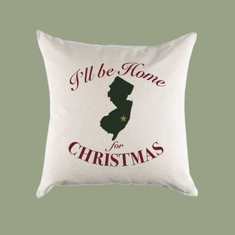 Custom Personalized 'I'll Be Home for Christmas' New Jersey Canvas Pillow or Pillow Cover - Christmas Gift Home Throw Pillow