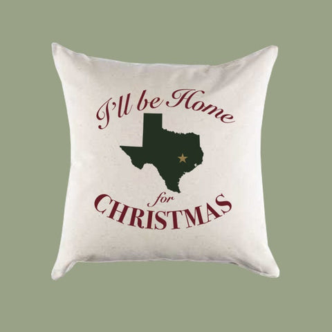 Custom Personalized 'I'll Be Home for Christmas' Texas Canvas Pillow or Pillow Cover - Christmas Gift Home Throw Pillow