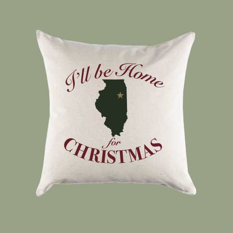 Custom Personalized 'I'll Be Home for Christmas' Illinois Canvas Pillow or Pillow Cover - Christmas Gift Home Throw Pillow