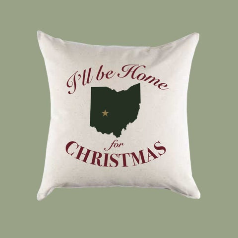 Custom Personalized 'I'll Be Home for Christmas' Ohio Canvas Pillow or Pillow Cover - Christmas Gift Home Throw Pillow