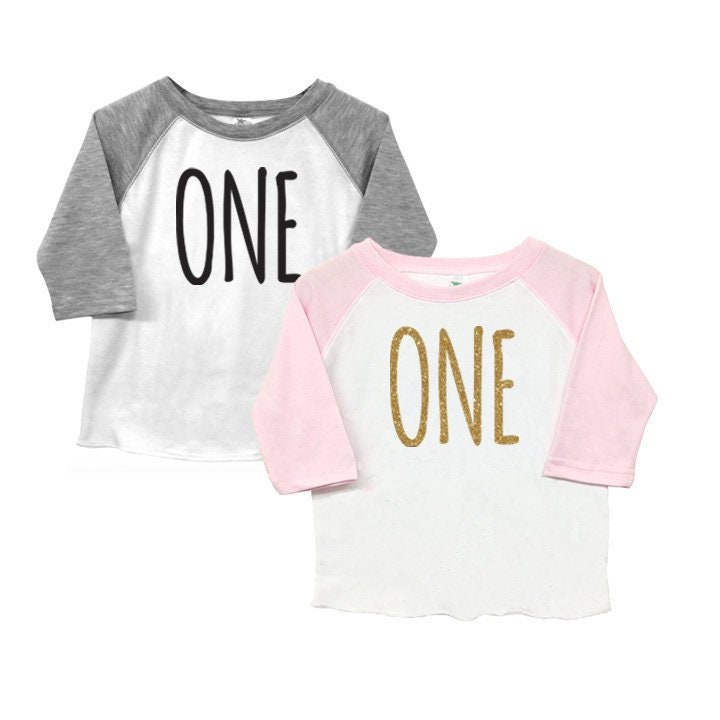 First 1st Birthday Poly Cotton 3/4 Raglan Light Pink Sleeve Baseball Shirt - Infant Toddler Shirt Boy or Girl Twins