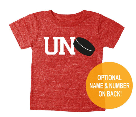 First 1st Birthday 'UNO' Hockey Puck Tri Blend Toddler  1 First Birthday T-Shirt - Toddler Child Boy and Girl Tee
