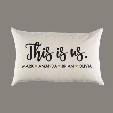 This Is Us Family Names Personalized Custom Canvas Pillow or Pillow Cover - Throw Pillow Home Decor -Gift - Lumbar -  Farmhouse Decor