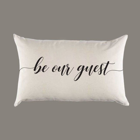 Be Our Guest Canvas Pillow or Pillow Cover - Home Throw Lumbar Pillow - Guest Room Pillow