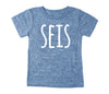 Sixth 6th Birthday SEIS Tri Blend T-Shirt - Toddler Kids Boy and Girl Tee Twins Triplets