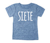 Seventh 7th Birthday SIETE Tri Blend Youth T-Shirt - Toddler Kids Boy and Girl Tee Twins Triplets