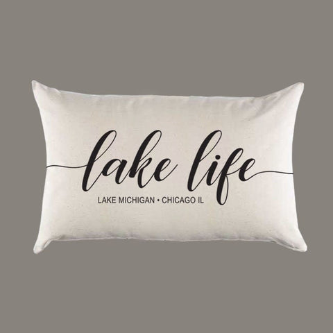 Personalized Lake Life Pillow Canvas or Pillow Cover - Home Throw Lumbar Pillow -  Lake House, Farmhouse, Lake Home Decor