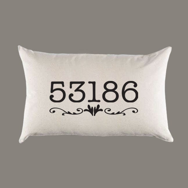 Zip Code Canvas Pillow or Pillow Cover - Home Throw Lumbar Pillow -  Farmhouse Decor