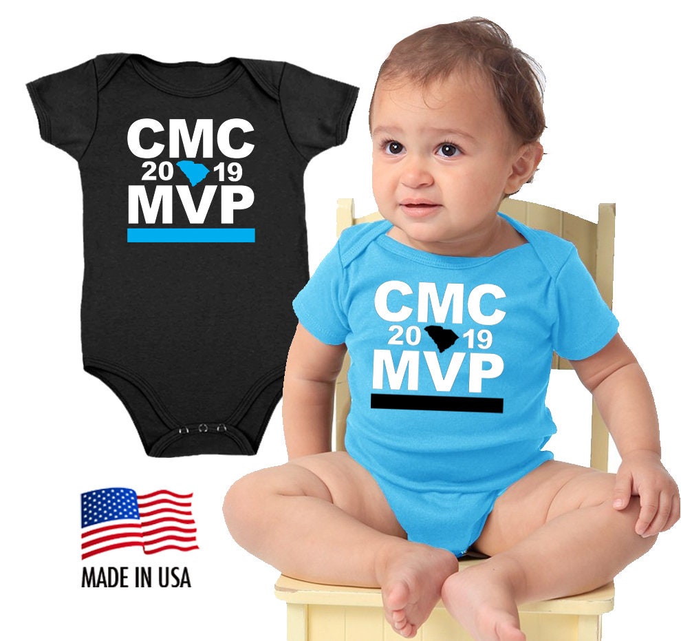 CMC MVP Bright BLUE Series South Carolina Christian McCaffrey Cotton Baby One Piece Bodysuit - Infant Girl and Boy