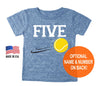 Fifth 5th Birthday 'Five' Tennis Tri Blend Toddler 5 Fifth Birthday T-Shirt - Toddler Boy and Girl Tee Twins Triplets