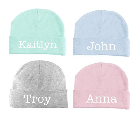 Personalized Newborn Baby Hat - Pink Blue Green Gray - Bringing Home - New Baby Gift - Twins Triplets
