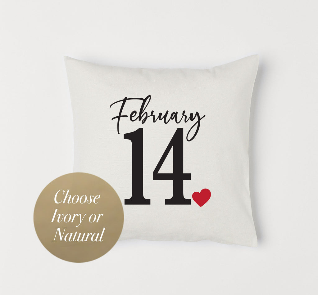 Ivory or Natural Canvas Valentine's Day 'February 14' Pillow or Pillow Cover - Home Decor - Throw Pillow - Farmhouse Pillow