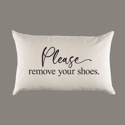 Custom 'Please remove your shoes' Natural Canvas Pillow or Pillow Cover - Throw Pillow - Home Decor -Gift - Lumbar -  Farmhouse Decor