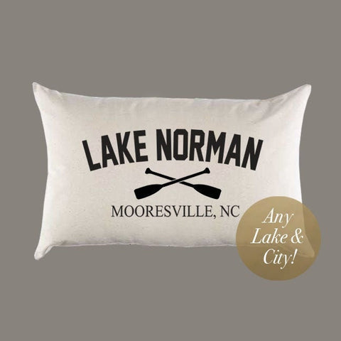 Personalized Custom Lake Name with Oars Natural Canvas Pillow or Pillow Cover - Throw Pillow - Home Decor -Gift - Farmhouse Decor