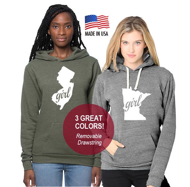 All States and Washington DC Home State 'Girl' Tri-blend Pullover Hoodie - Unisex Size S M L XL 2XL 3XL