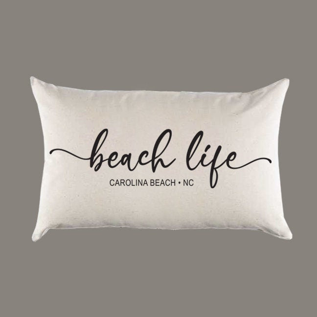 Personalized Custom 'Beach Life' Natural Canvas Pillow or Pillow Cover - Throw Pillow - Home Decor -Gift - Farmhouse Decor