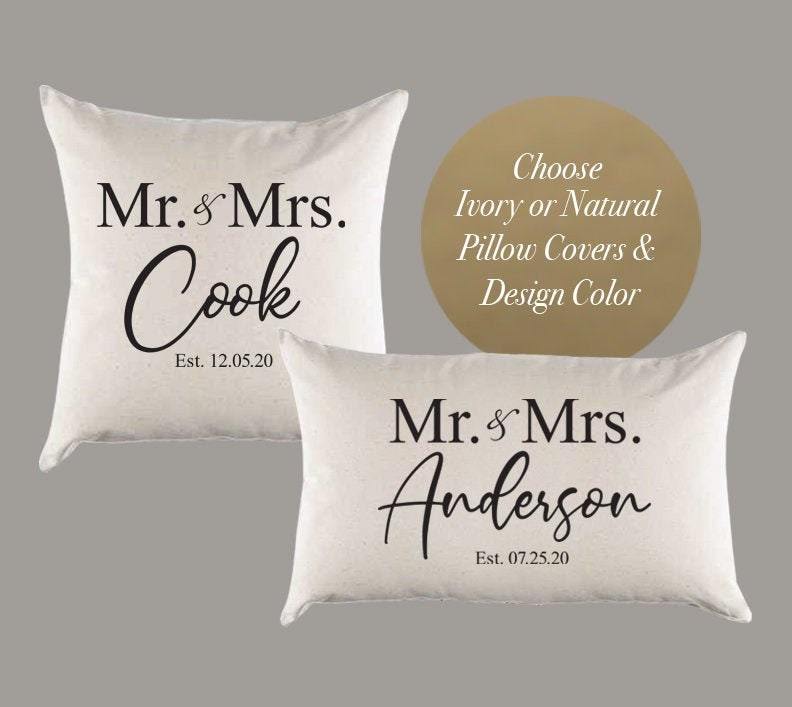 Personalized Custom 'Mr & Mrs Established' Natural Canvas Pillow or Pillow Cover - Throw Pillow - Couple Wedding Anniversary Gift