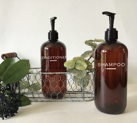 Shampoo or Conditioner 16 ounce Refillable Amber Pump Top Plastic Bottle Dispenser | Modern Bathroom Decor | Farmhouse | Urban | Industrial