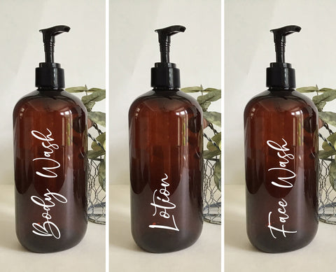 Body Wash, Lotion, or Face Wash 16 ounce Refillable Amber Pump Top Plastic Bottle Dispenser | Modern Bathroom Decor | Farmhouse | Urban
