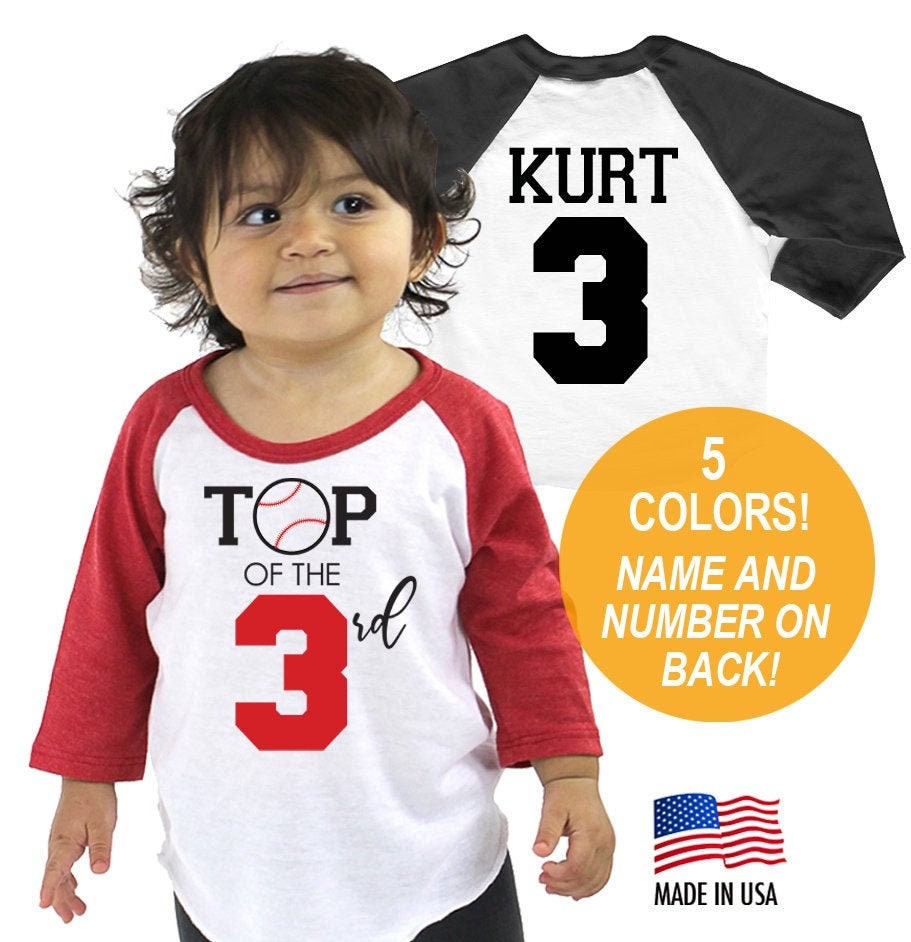 Top of the 3rd Baseball Personalized Third Birthday Tri-blend Raglan Baseball Jersey - Baby Toddler Kids 3/4 Sleeve Baseball Shirt Twins