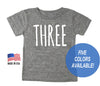 Tri Blend Toddler 'Three' Third Birthday T-Shirt - Toddler Boy and Girl Tee Twins Triplets Gift