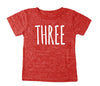 Tri Blend Toddler 'Three' Third Birthday T-Shirt - Toddler Boy and Girl Tee Twins Triplets Gift