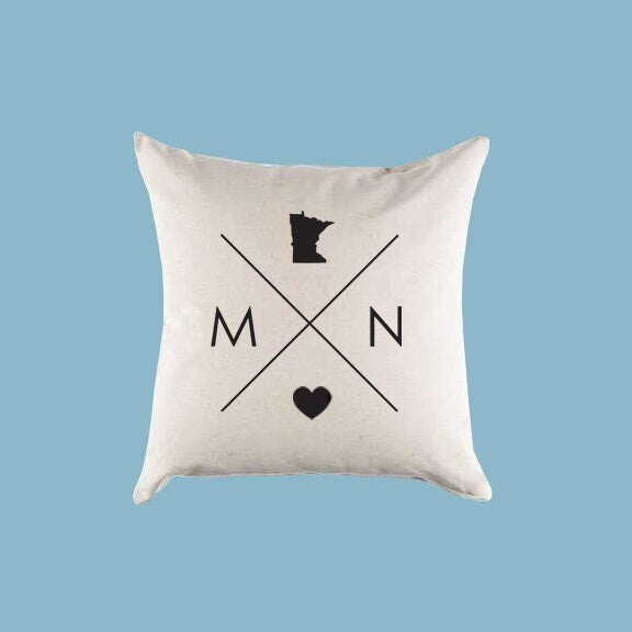 Reg 18.00 SALE 9.00! 16"x16" Minnesota MN Home State with Heart Canvas Pillow or Pillow Cover