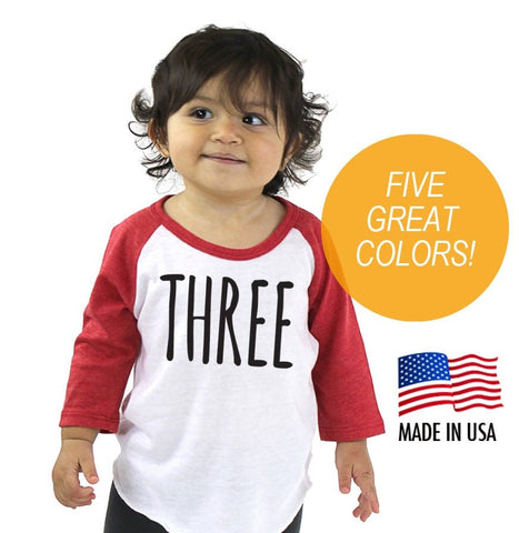 3rd Birthday 'Three' Tri-blend Raglan Baseball Shirt - Toddler sizes