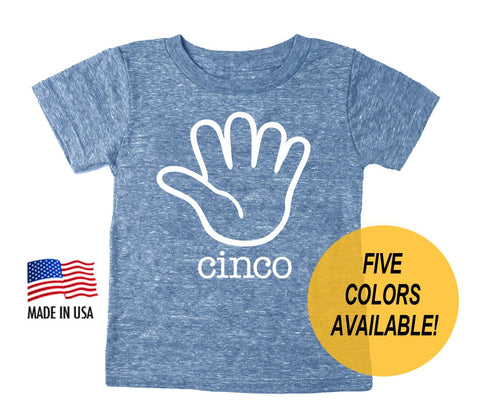 Five 'Cinco' Fingers Tri-blend Third Birthday T-shirt - Shirt for 5th Birthday - Toddler Sizes