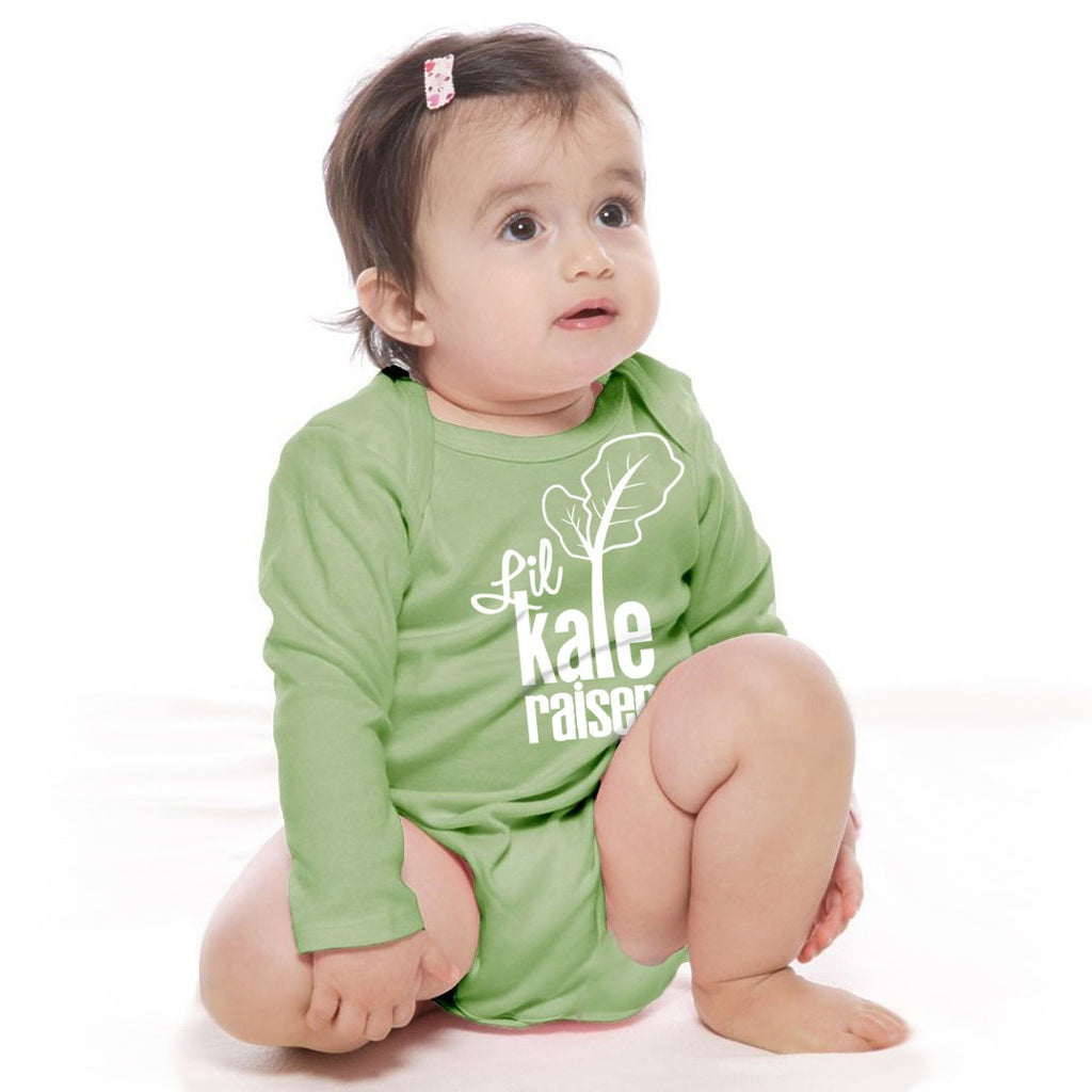 Organic Cotton Long Sleeve 'Lil Kale Raiser' Baby One Piece Bodysuit - Infant Girl and Boy