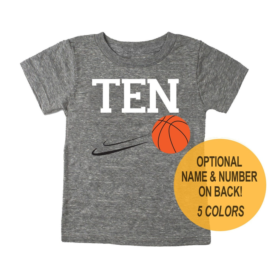 Tenth 10th Birthday 'Ten' Basketball Youth Tri Blend Birthday T-Shirt - Boy and Girl Tee Twins Triplets
