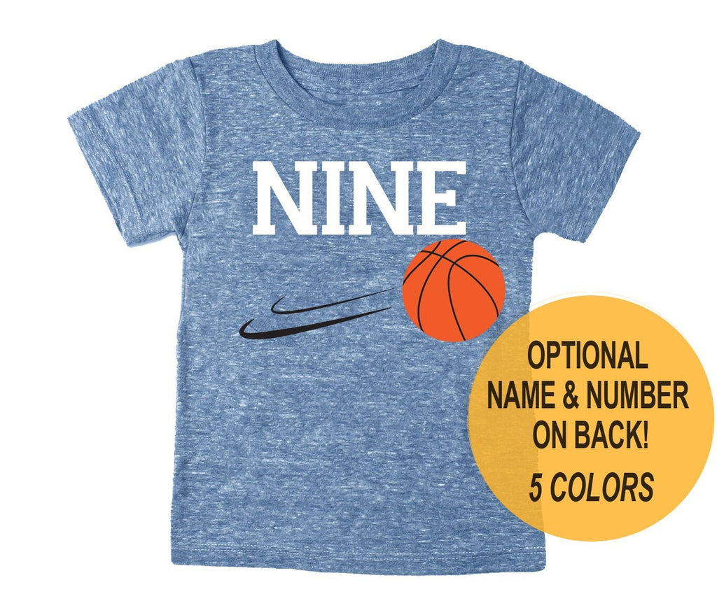Ninth 9th Birthday 'Nine' Basketball Youth Tri Blend Birthday T-Shirt - Boy and Girl Tee Twins Triplets