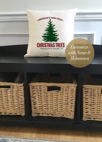 Personalized Custom Natural or Ivory Canvas 'Farm Fresh Christmas Trees' Pillow or Pillow Cover - Home Decor - Farmhouse Throw Pillow