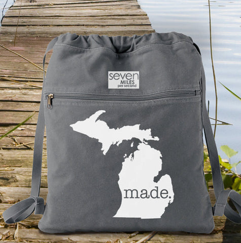 Michigan Made. Canvas Backpack Cinch Sack 0007